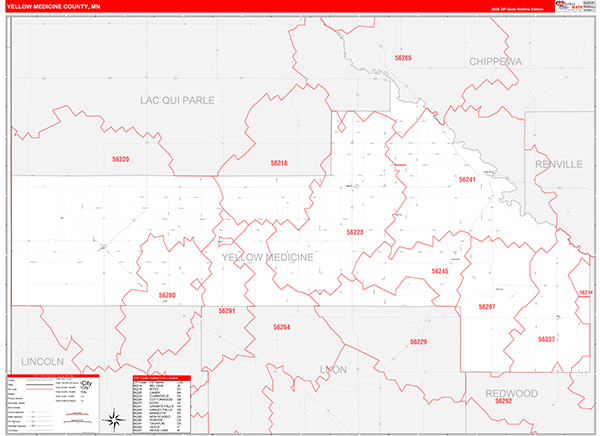 Yellow Medicine County, MN Zip Code Map